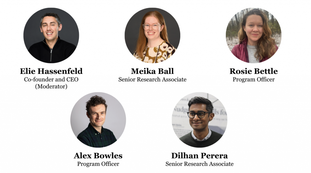 Photos of Elie Hassenfeld, Meika Ball, Rosie Bettle, Alex Bowles, and Dilhan Perera